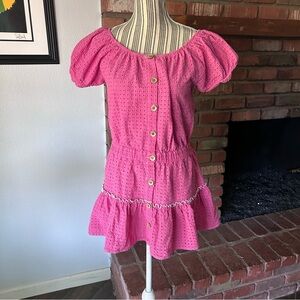 Eberjey Portola Elisa Off Shoulder Eyelet Mini Dress in Pink Sz M
